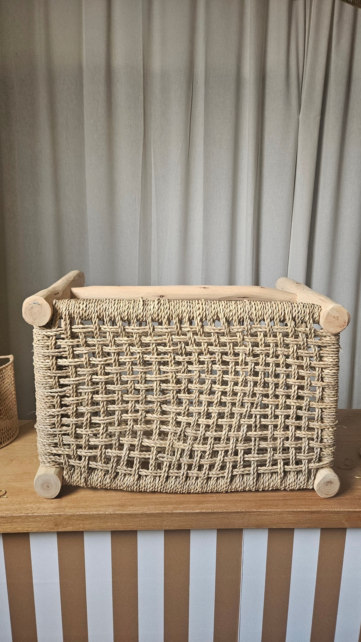 Petit banc marocain bois d'eucalyptus & corde de doum tressé - Banc d'intérieur et extérieur