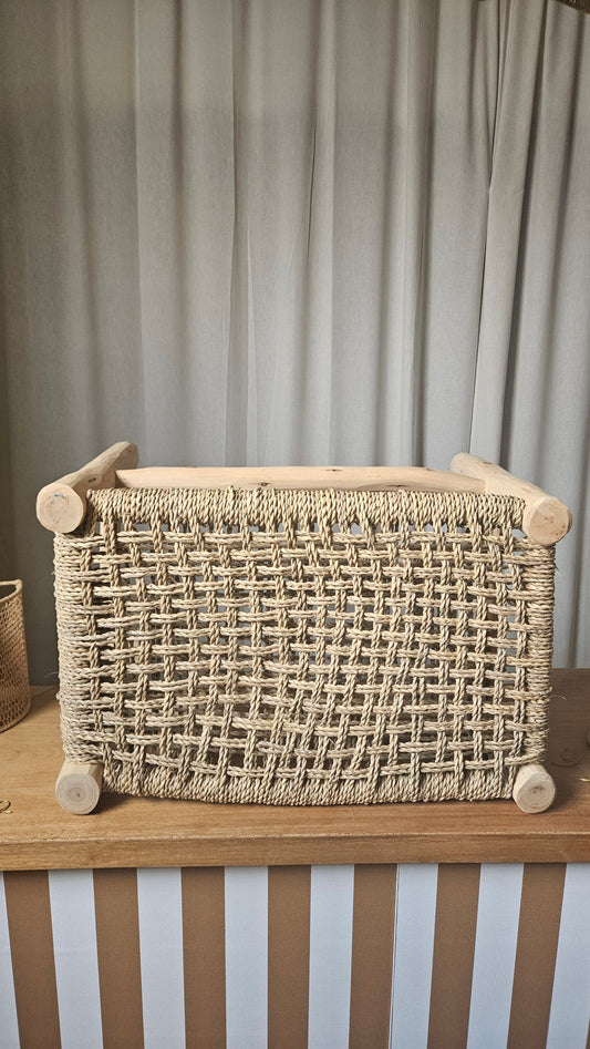 Petit banc marocain bois d'eucalyptus & corde de doum tressé - Banc d'intérieur et extérieur