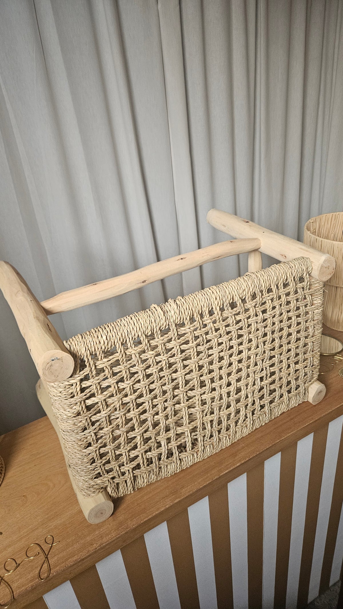 Petit banc marocain bois d'eucalyptus & corde de doum tressé - Banc d'intérieur et extérieur
