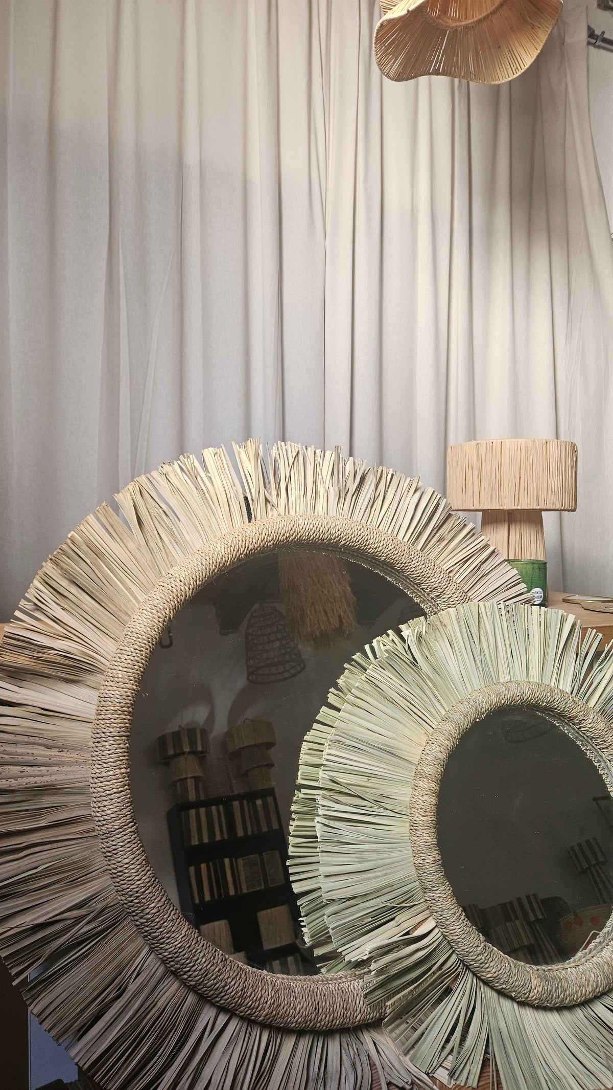 Miroir rond en palmier tresser à la main
